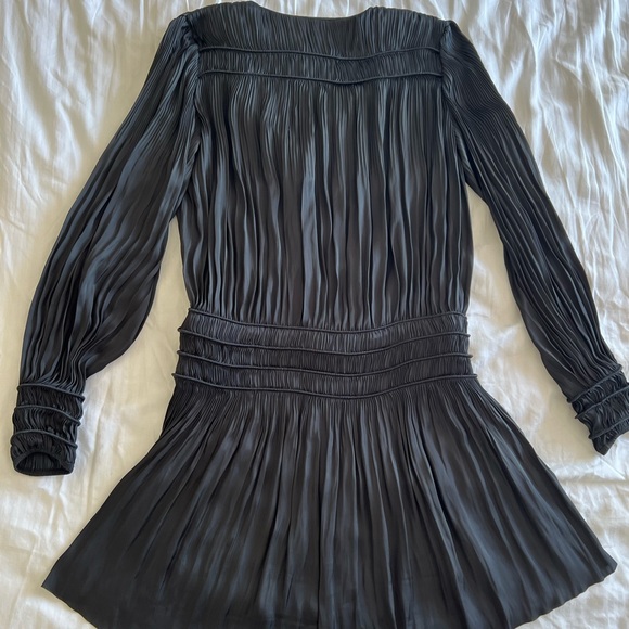 FRAME Women’s Pleated Pleat V Neck Long Sleeve Dress Smocked Black Size XS New - Picture 12 of 16